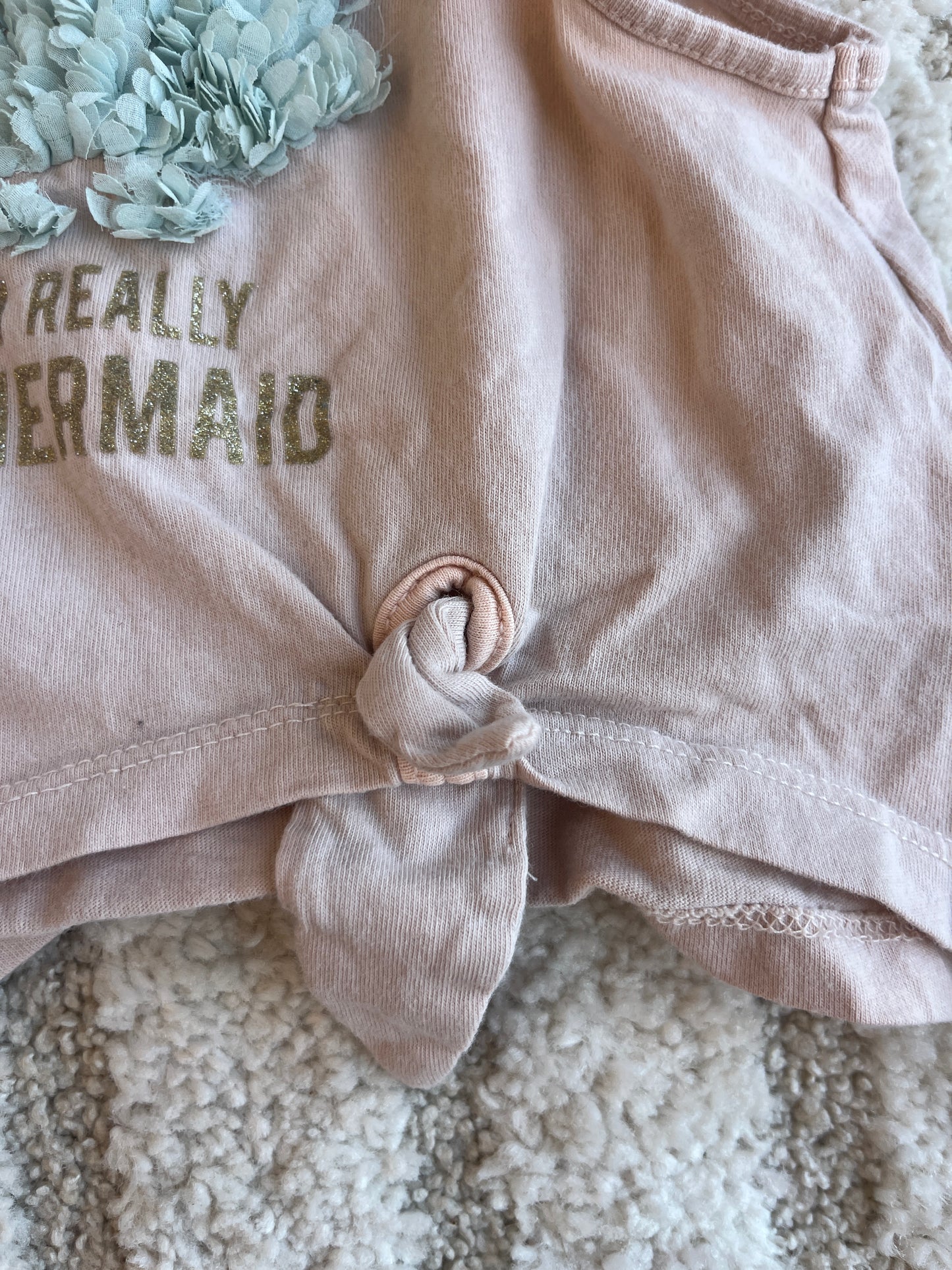 Débardeur rose pale coquillages « I’m really a mermaid » - 3 ans