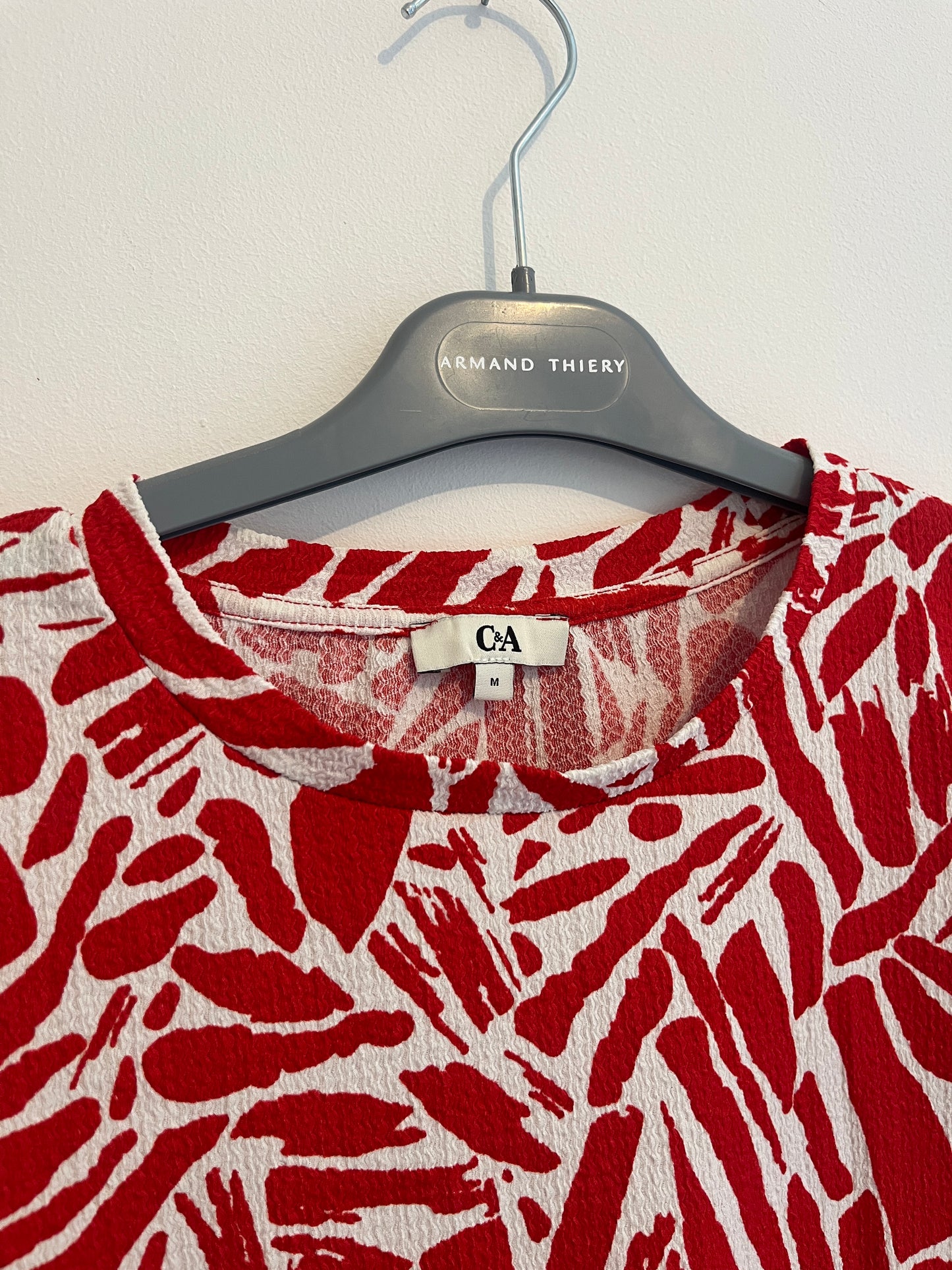 T-shirt manches courtes blanc et rouge effet lin C&A - M