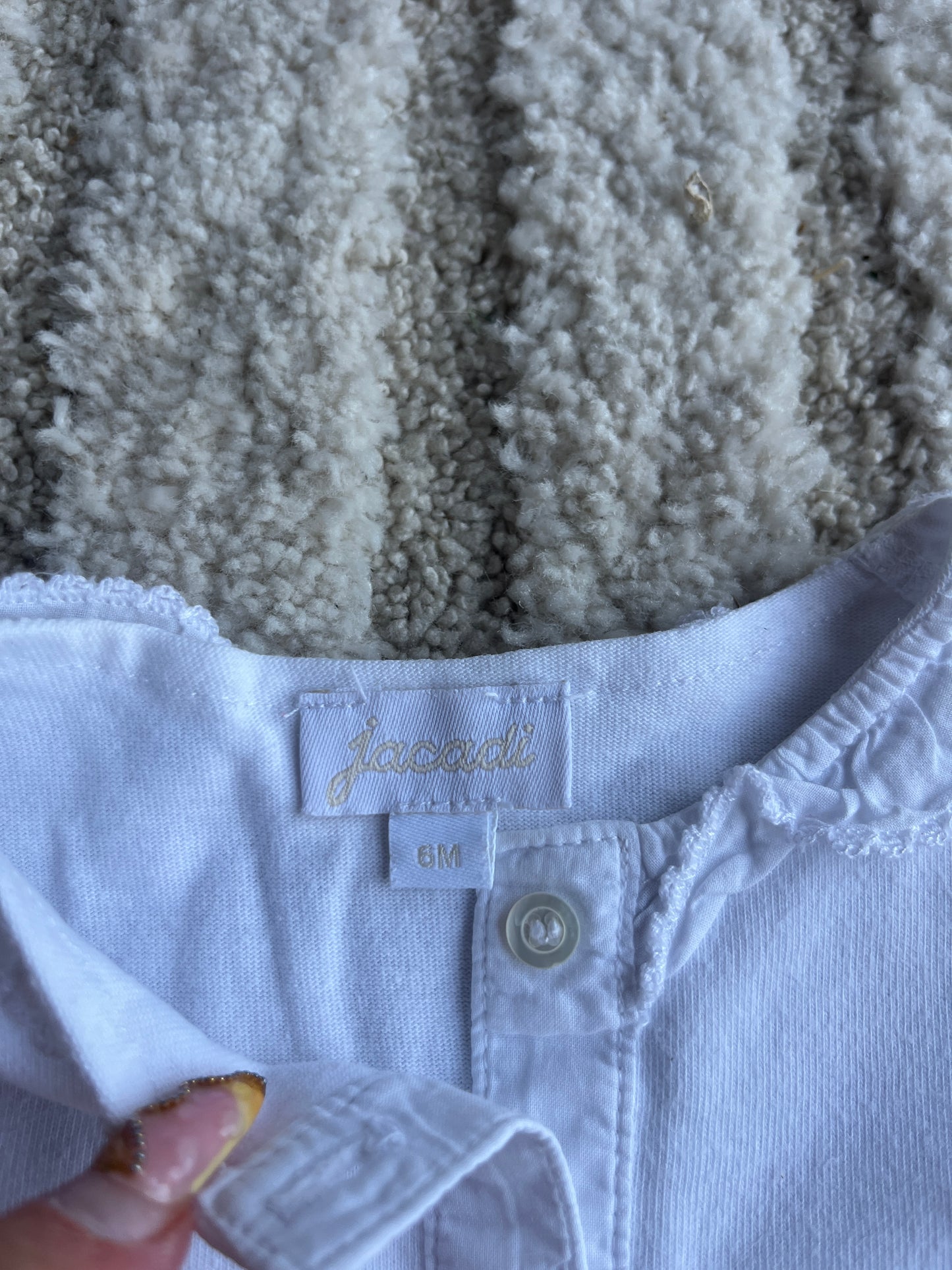 T-shirt à manches longues blanc détails dentelle Jacadi - 6 mois