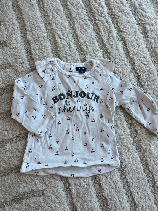 T-shirt à manches longues crème motifs cerises « bonjour cherry » - 3 mois