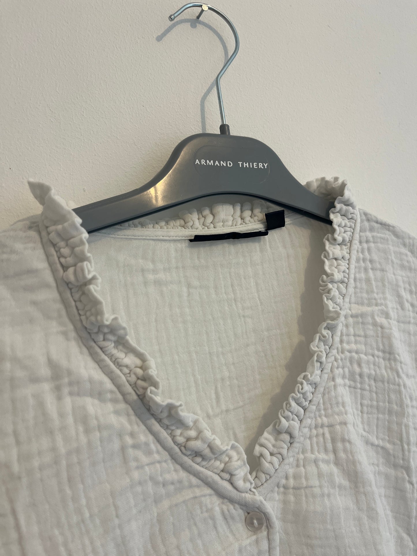 Blouse blanche gaze de coton et col volanté - M