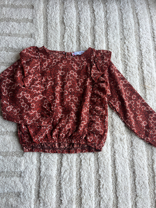 Blouse à manches longues terracotta à volants P’tit Môme - 6 ans