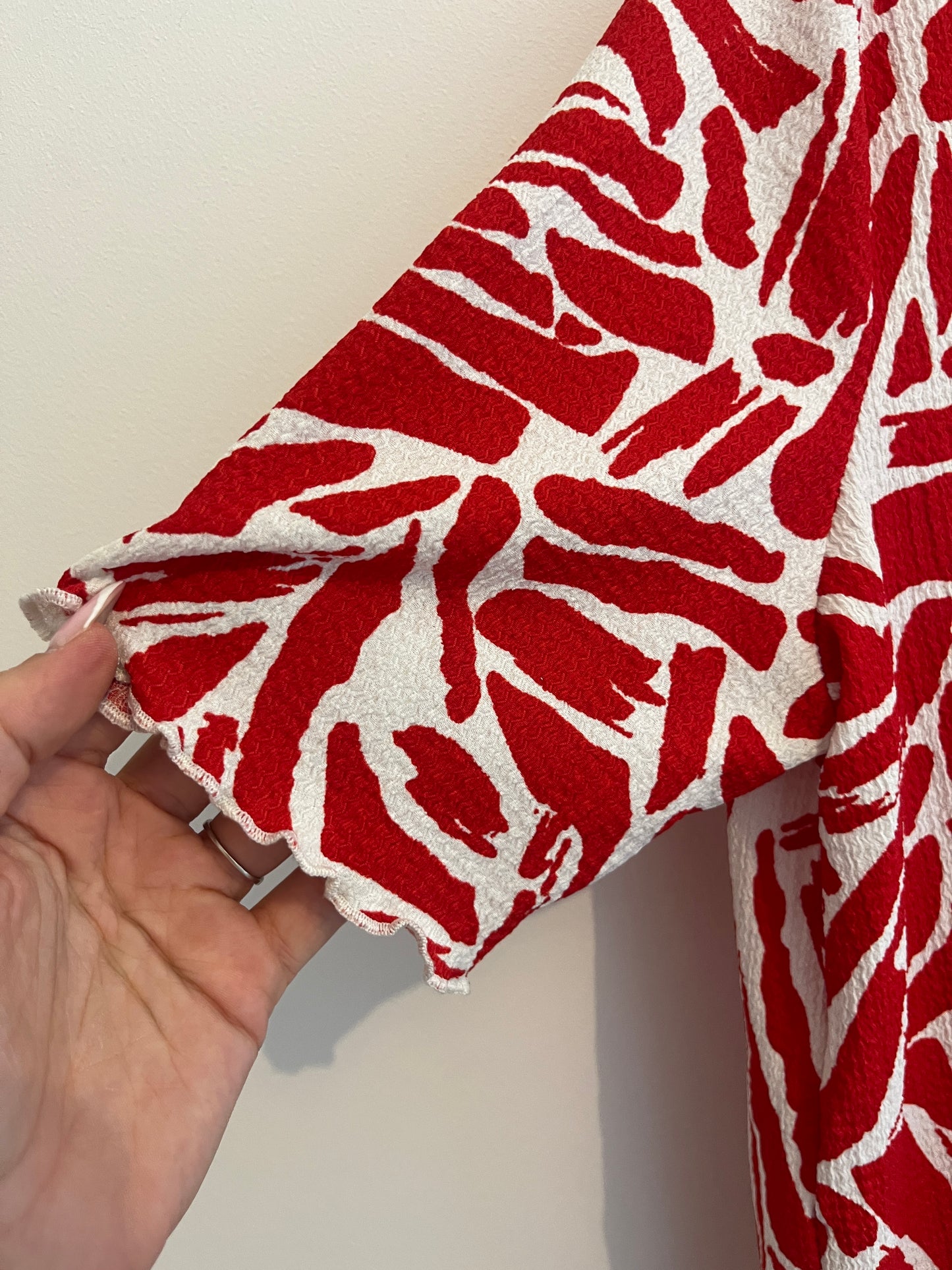 T-shirt manches courtes blanc et rouge effet lin C&A - M
