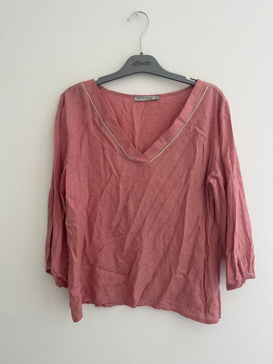 Blouse à manches longues rose détails dorés Ligne à suivre - 38