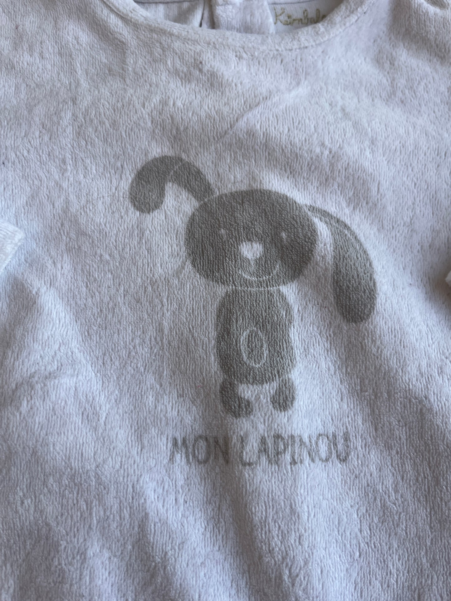Pyjama velours blanc lapin beige « mon lapinou » Kimbaloo - 12 mois