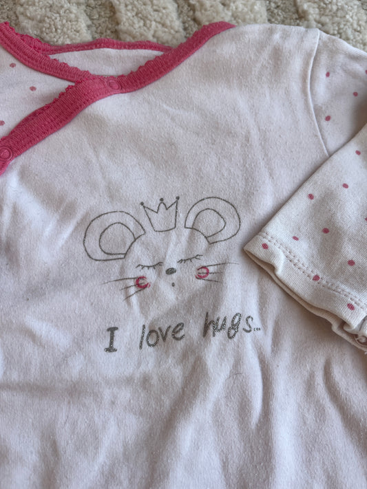 Pyjama léger blanc et rose souris « I love hugs » - 9/12 mois (74 cm)