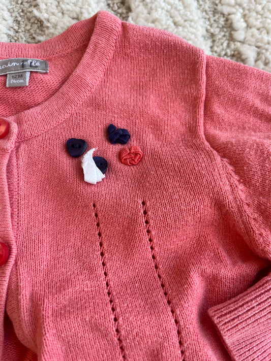 Gilet à manches longues rose Grain de blé - 12 mois