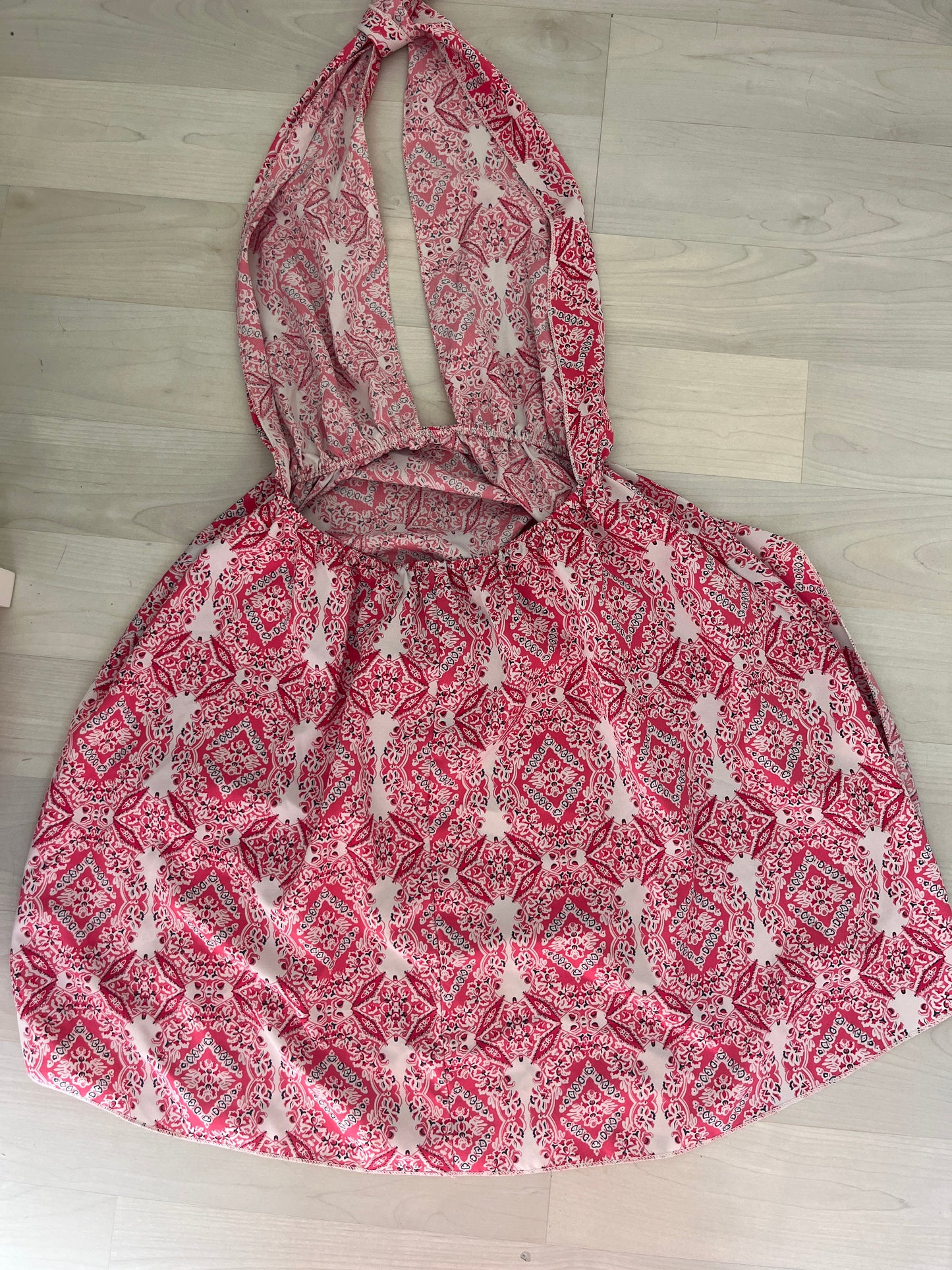 Robe courte été rose et blanc dos nu - S