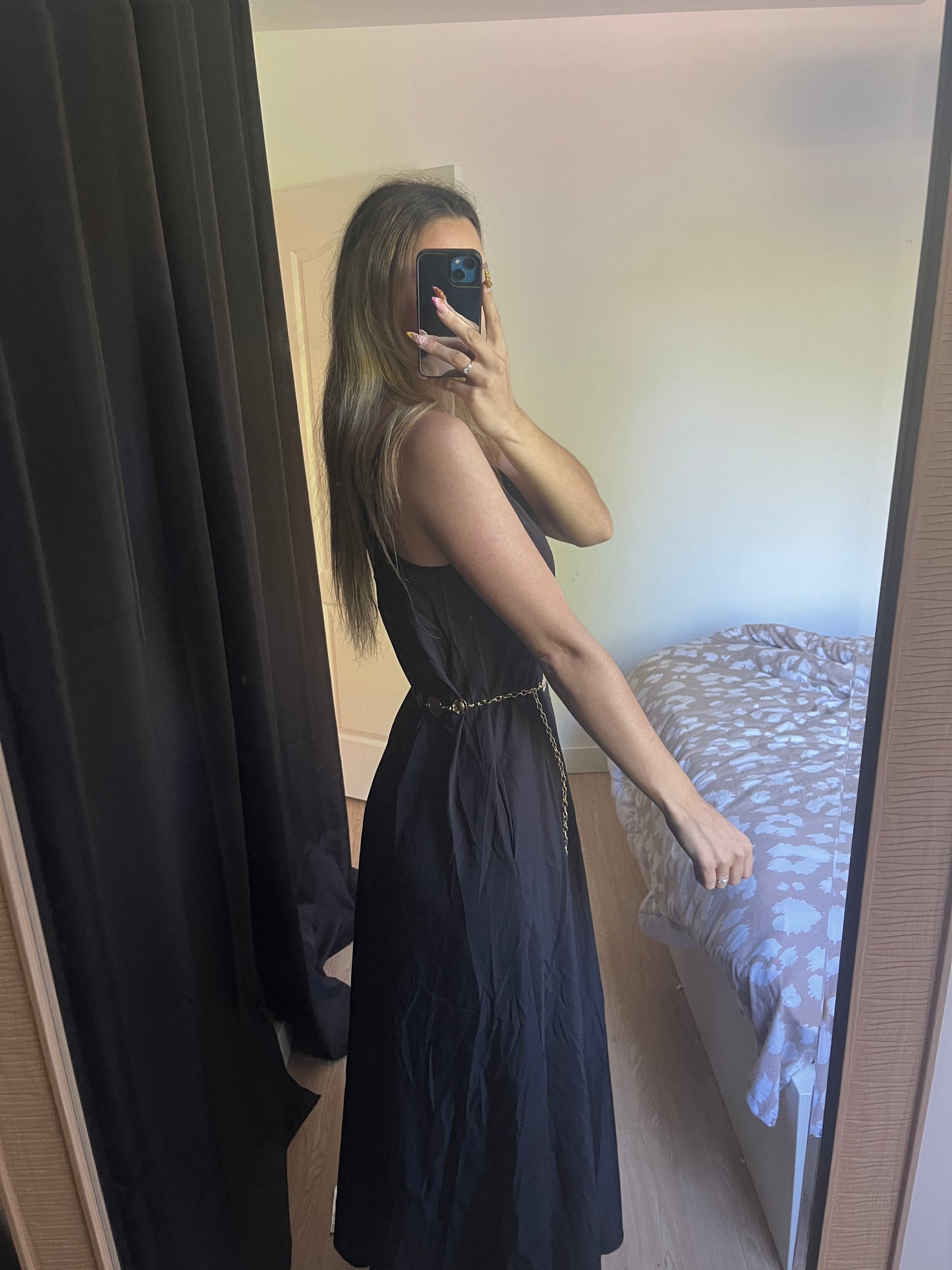 Robe longue ample et confort à bretelles noire - S