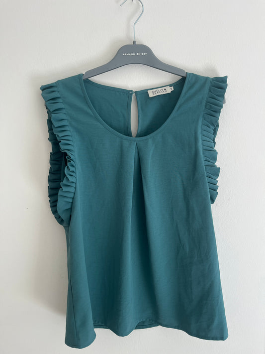 T-shirt à manches volantées bleu vert Molly Bracken - S