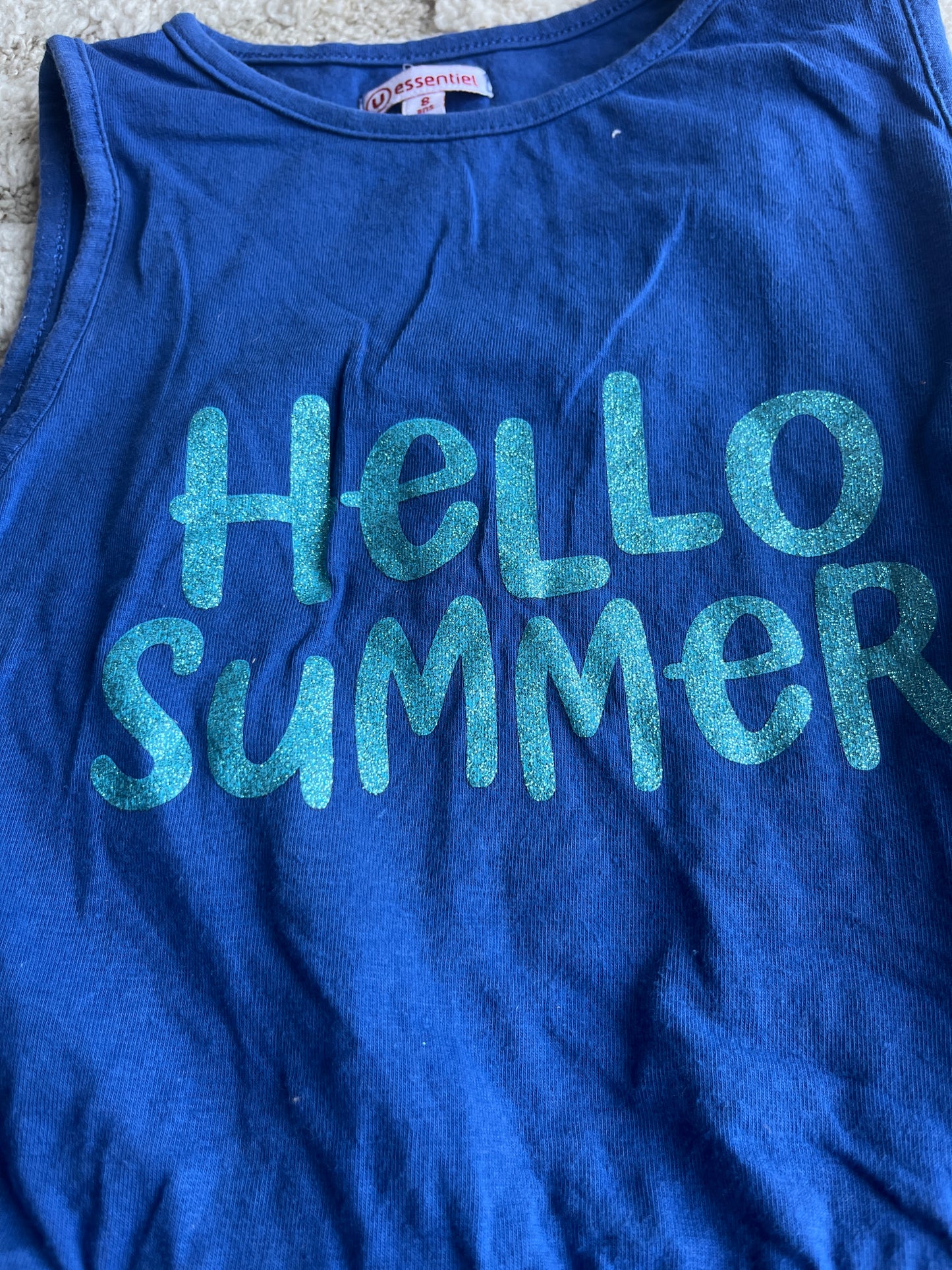 Robe été sans manches en jersey bleu « hello summer » - 8 ans