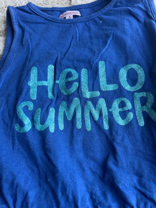 Robe été sans manches en jersey bleu « hello summer » - 8 ans