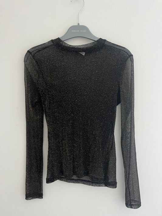Top à manches longues transparent noir à paillettes - S/M
