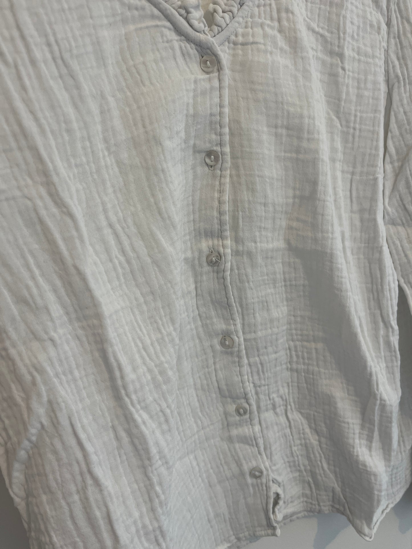Blouse blanche gaze de coton et col volanté - M