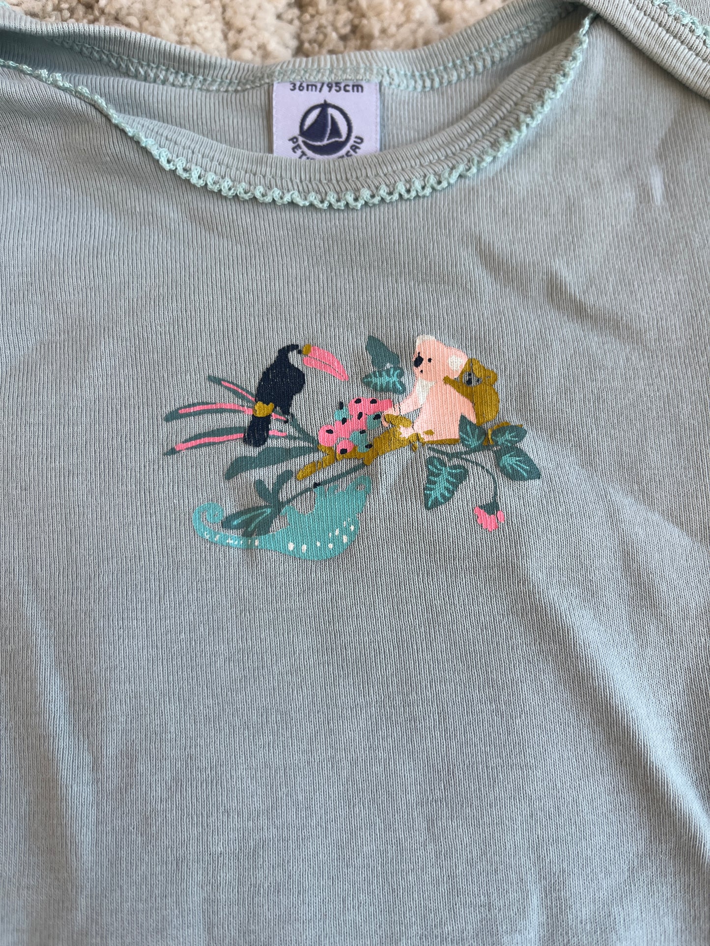 Body à manches courtes vert motifs perroquets Petit Bateau - 36 mois