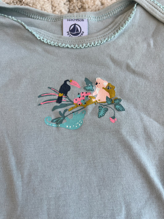 Body à manches courtes vert motifs perroquets Petit Bateau - 36 mois