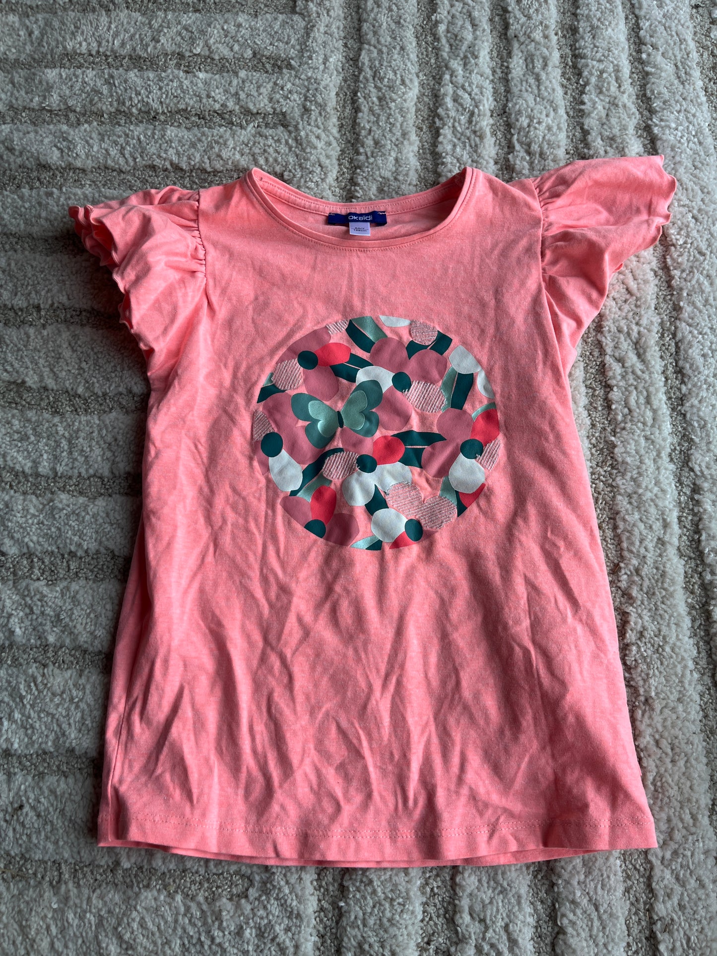 T-shirt rose fluo à manches courtes volantées Okaïdi - 8 ans