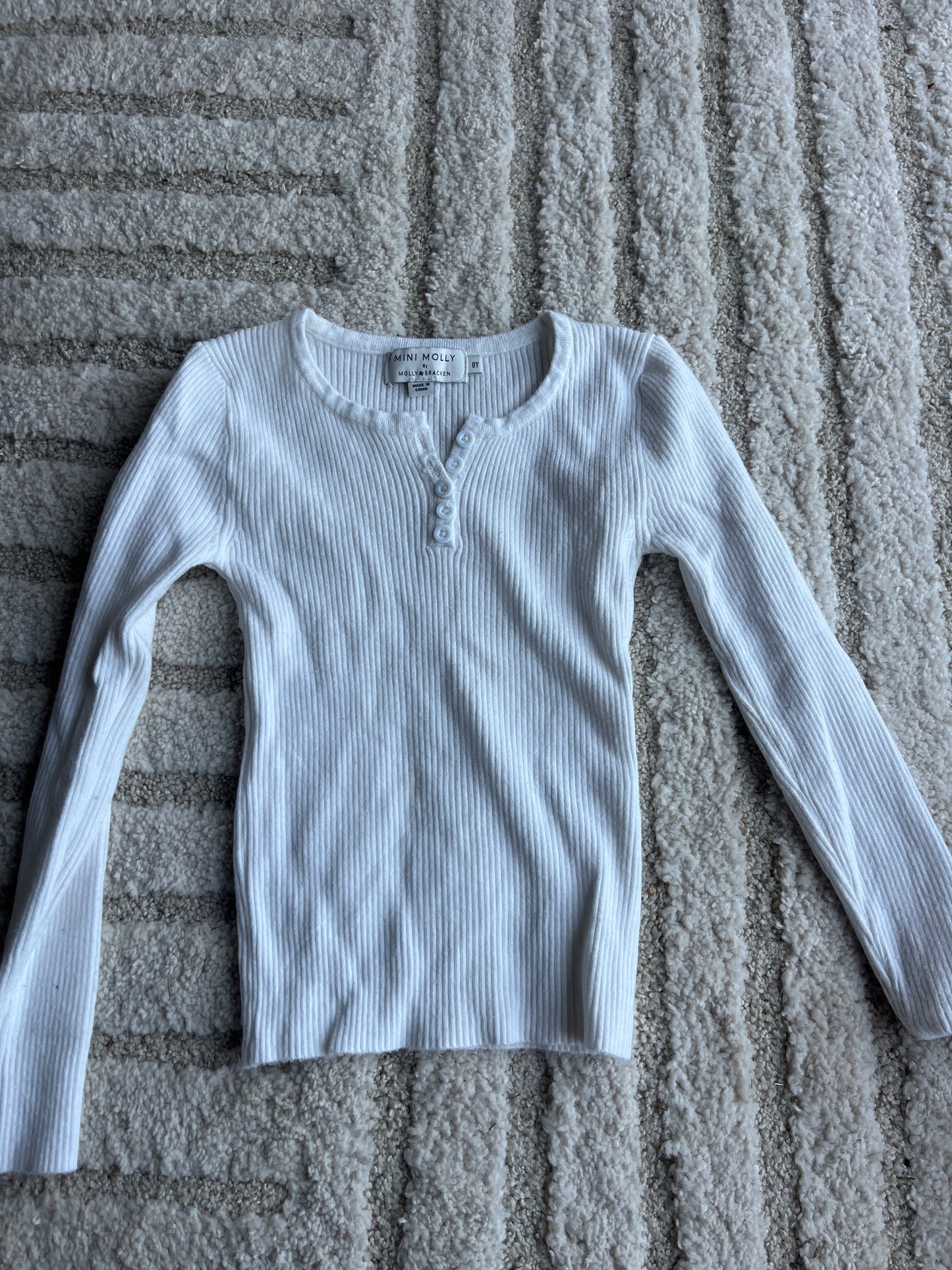 T-shirt côtelé à manches longues blanc Molly Bracken - 8 ans