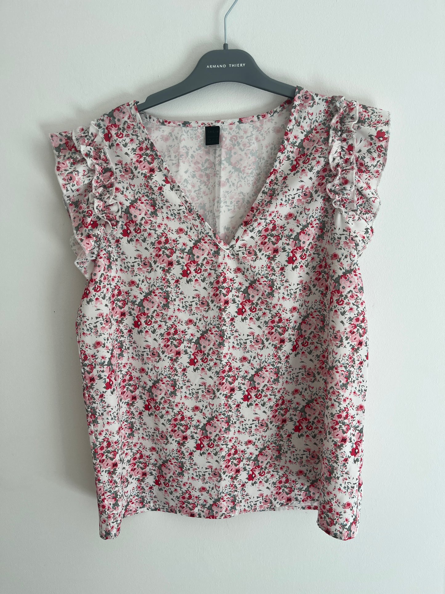 T-shirt à manches volantées fleuri rose - M