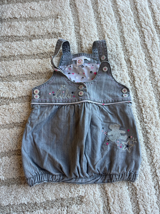 Robe à bretelles effet jean gris Lulu Castagnette - 3 mois