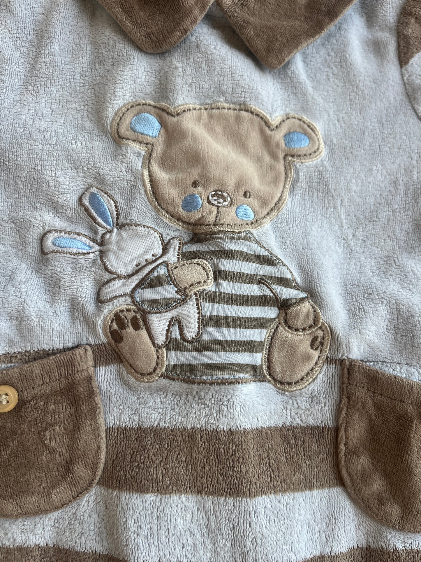 Pyjama velours bleu et marron ourson et lapin - 6 mois