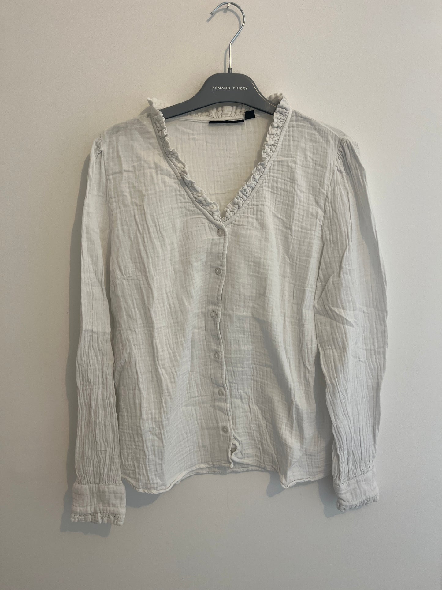 Blouse blanche gaze de coton et col volanté - M