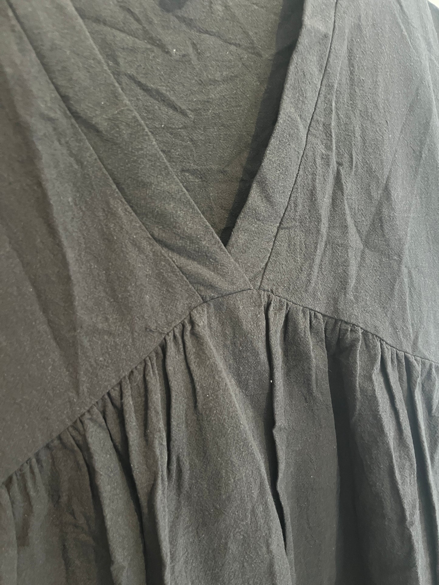 Robe sans manches noire effet lin col V - M