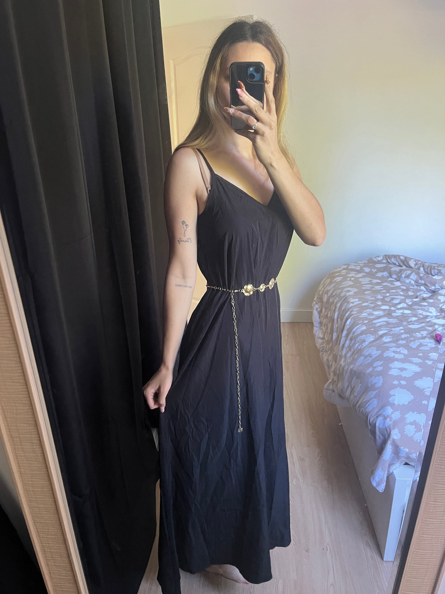 Robe longue ample et confort à bretelles noire - S