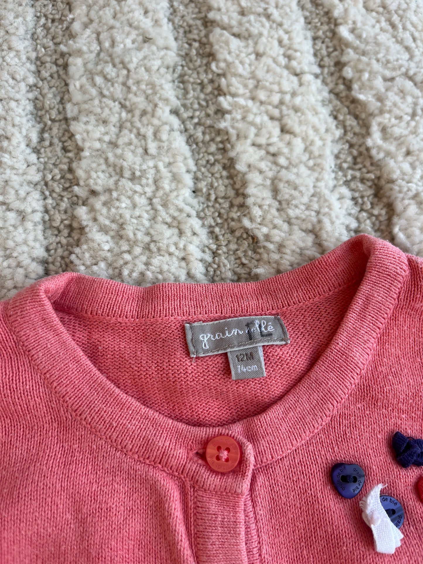 Gilet à manches longues rose Grain de blé - 12 mois