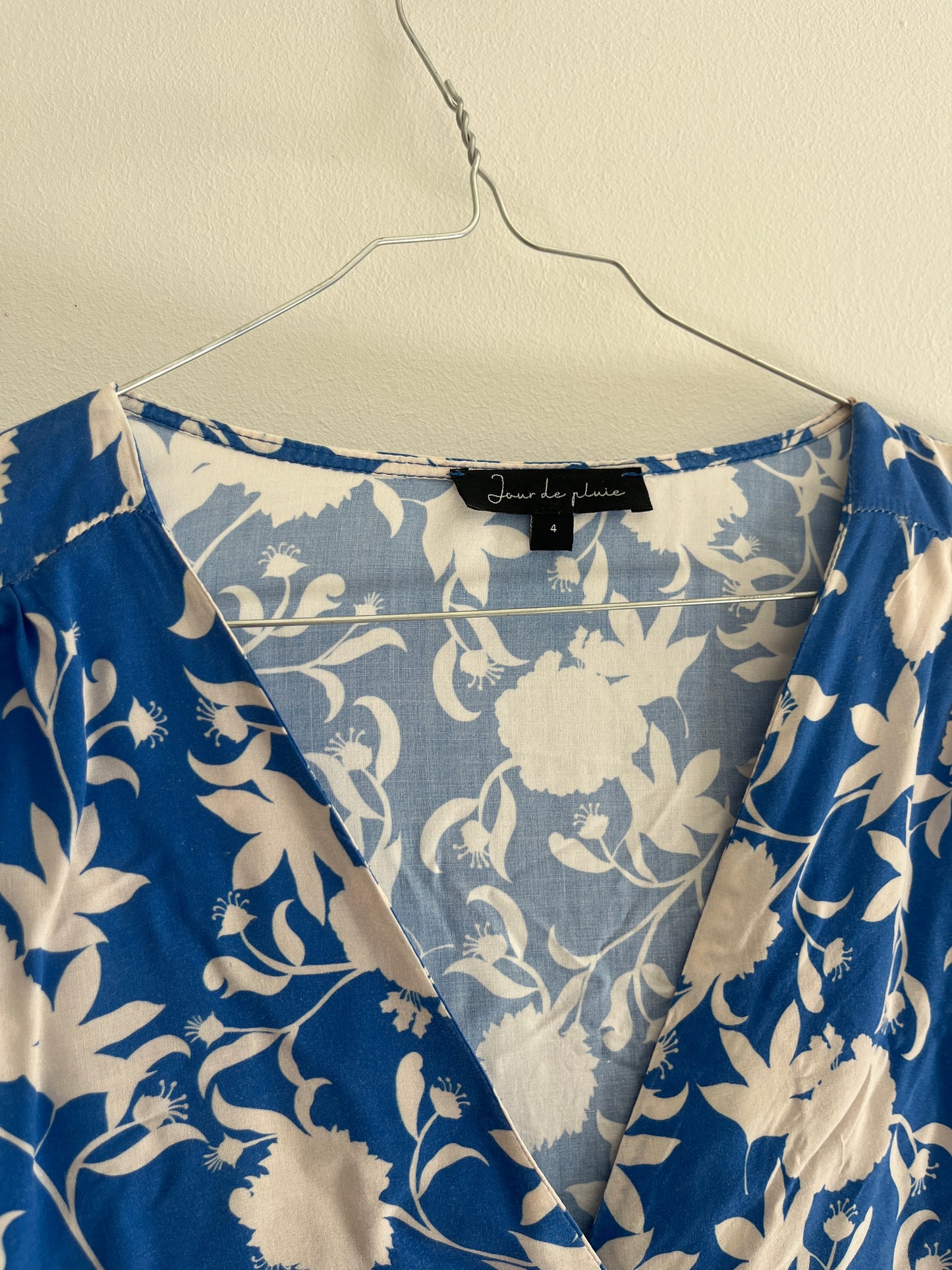 Blouse manches évasées bleu et blanc Jour de Pluie - taille 4