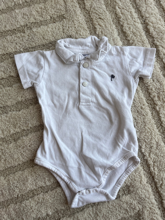 Body à manches courtes blanc avec col et palmier - 6 mois