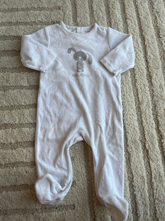 Pyjama velours blanc lapin beige « mon lapinou » Kimbaloo - 12 mois