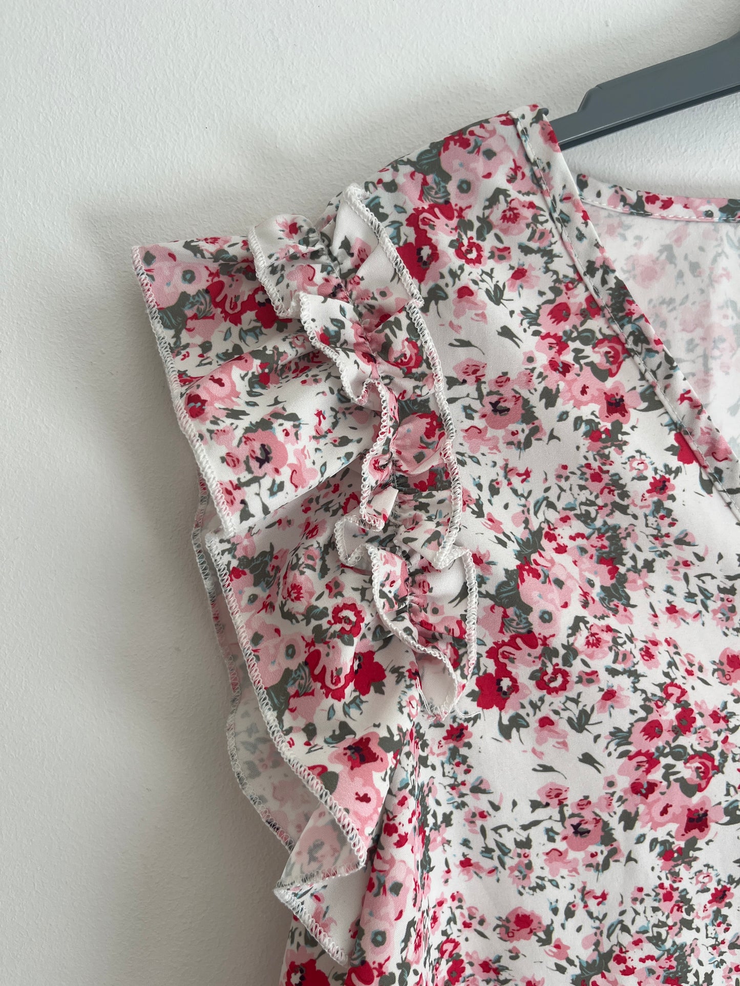 T-shirt à manches volantées fleuri rose - M