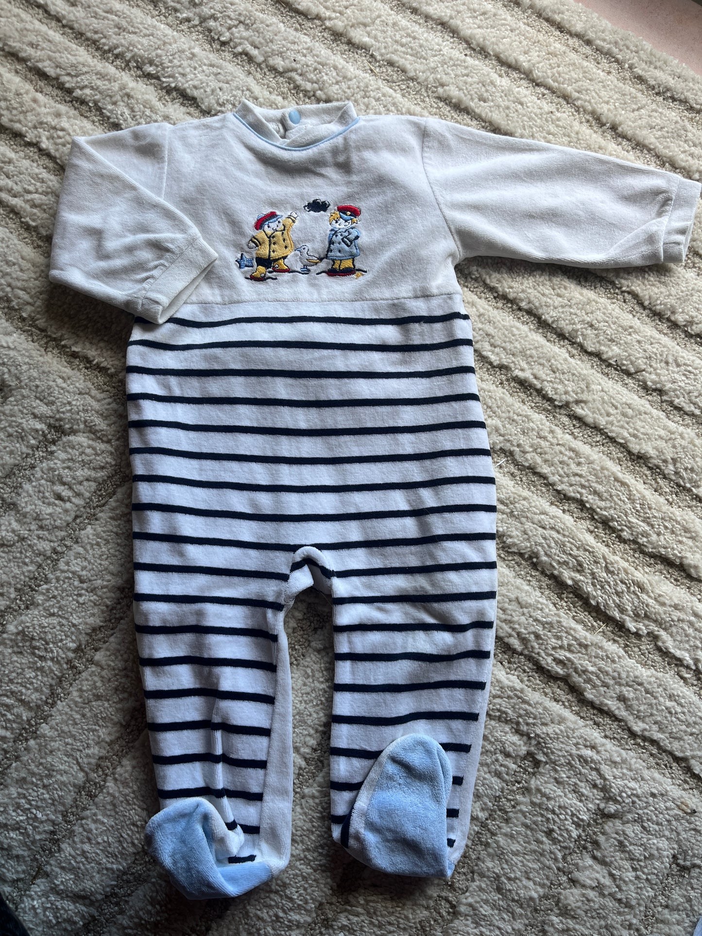 Pyjama velours rayé dessins marins - 18 mois