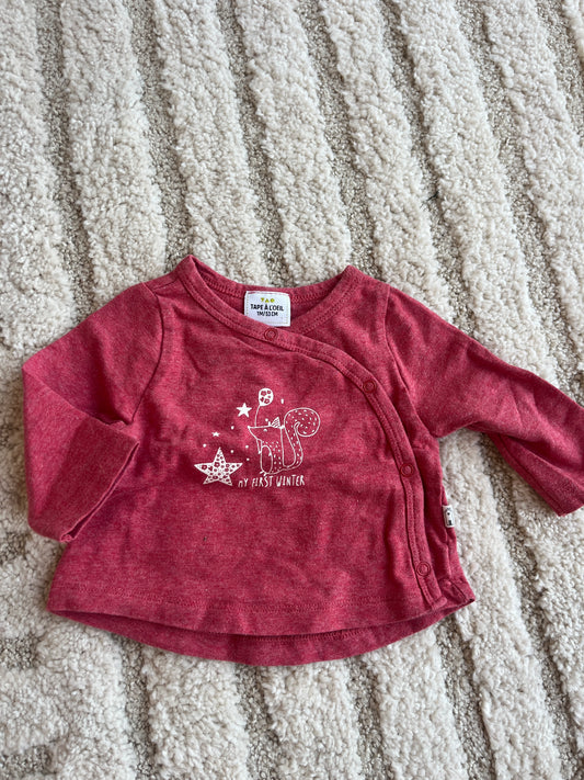 T-shirt à manches longues rose asymétrique « my first winter » - 1 mois