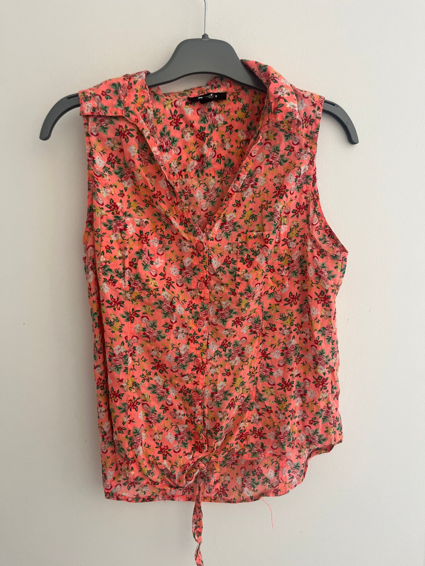 Top sans manches fluo fleuri à nouer - S