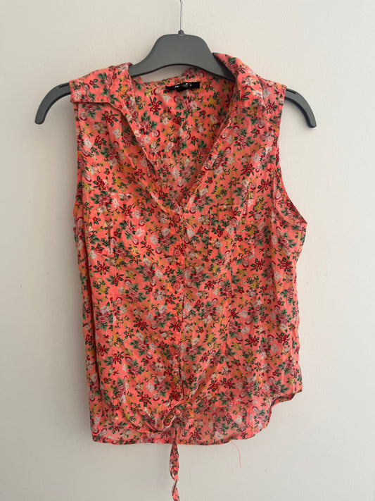 Top sans manches fluo fleuri à nouer - S