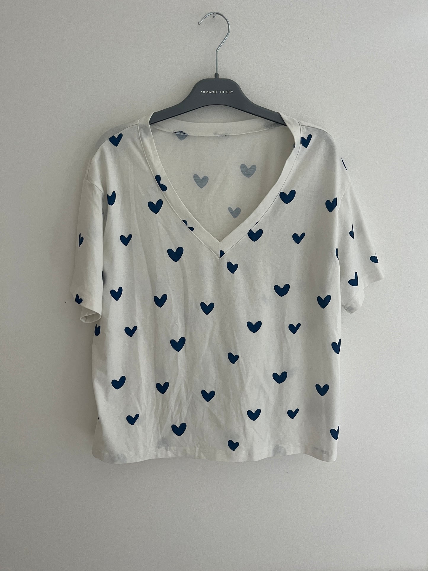 T-shirt à manches courtes blanc avec cœurs bleus - M