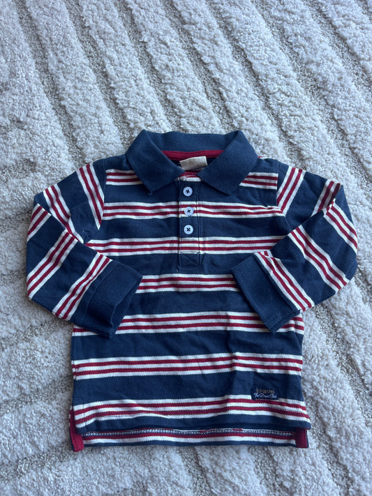 Polo à manches longues rayé bleu et rouge Zara - 6/9 mois