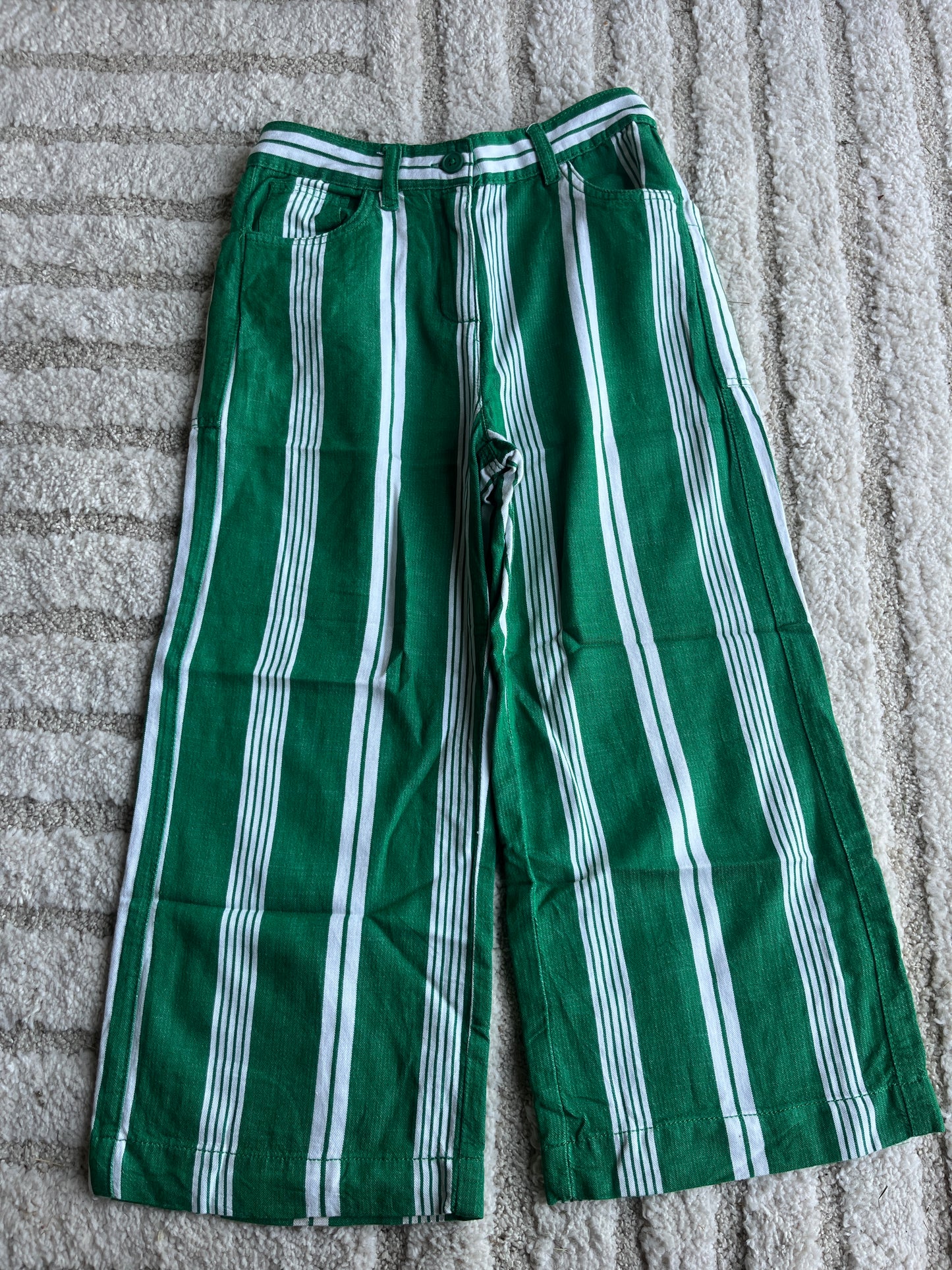 Pantalon large effet lin vert et blanc Piombo - 8 ans