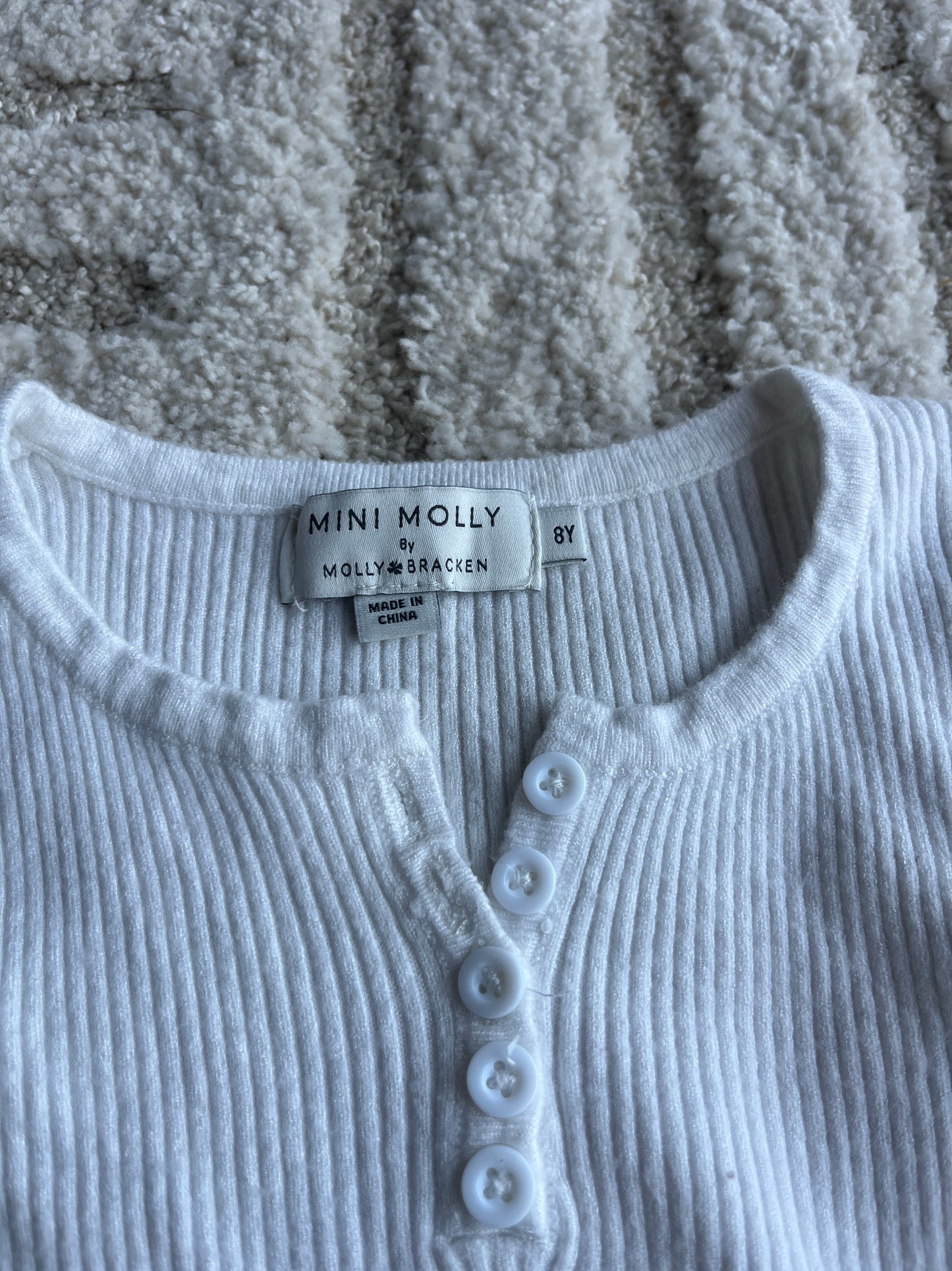T-shirt côtelé à manches longues blanc Molly Bracken - 8 ans