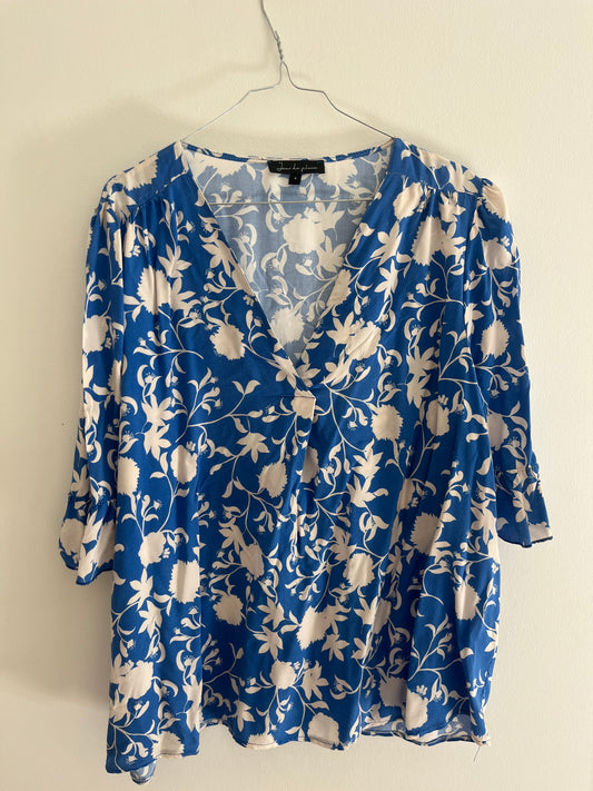 Blouse manches évasées bleu et blanc Jour de Pluie - taille 4
