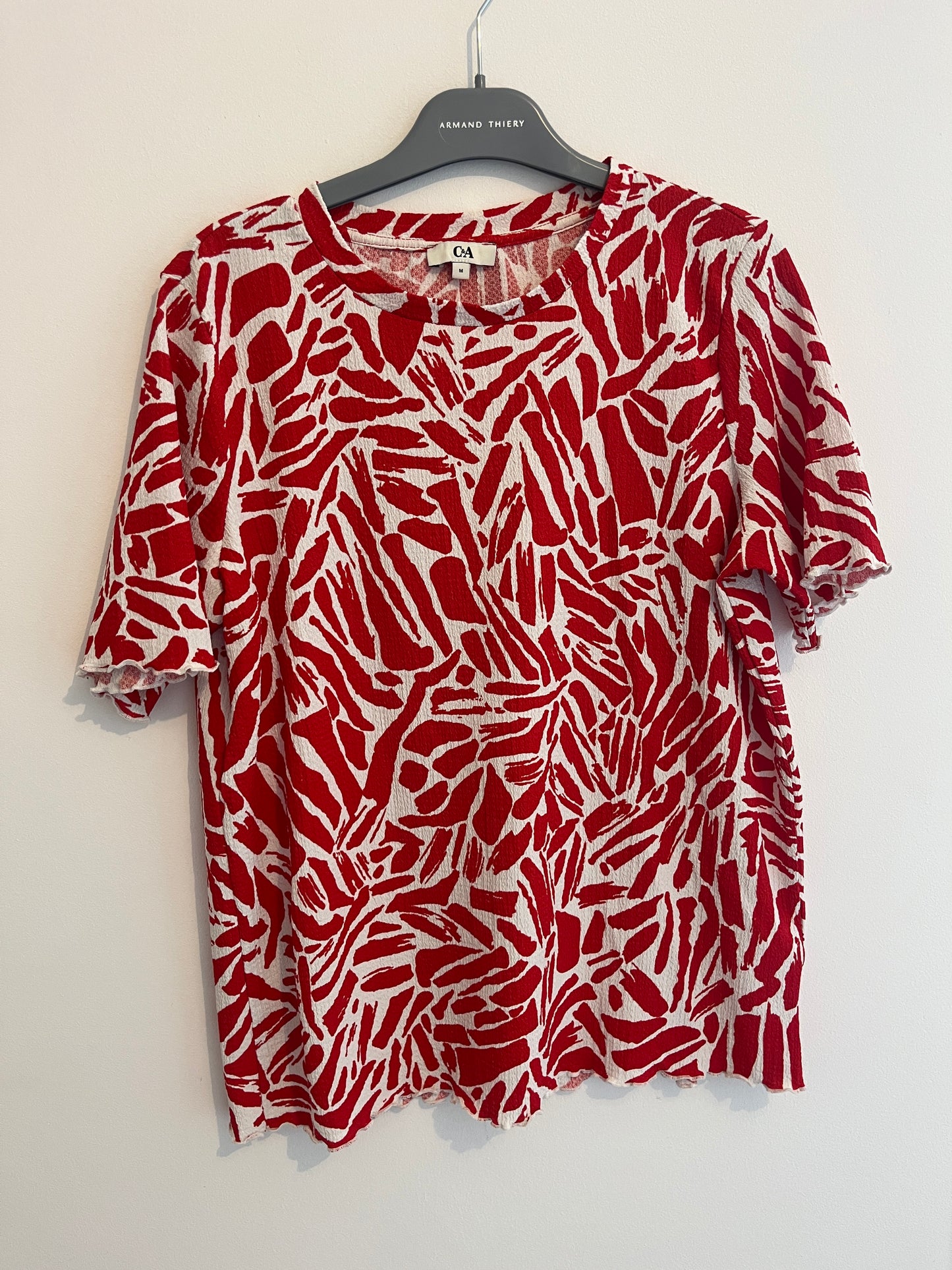 T-shirt manches courtes blanc et rouge effet lin C&A - M