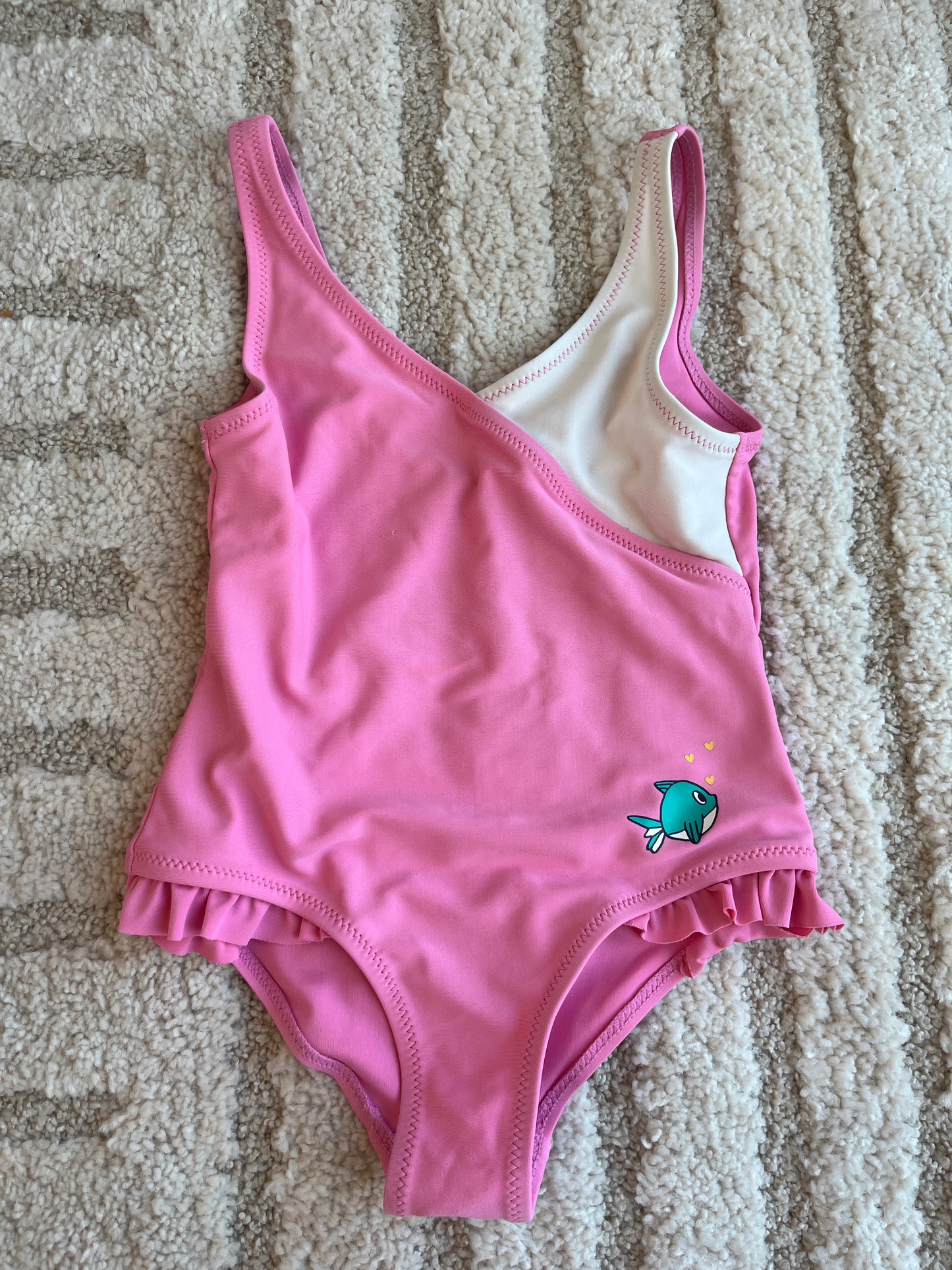 Maillot de bain 1 pièce rose et blanc - 3 ans