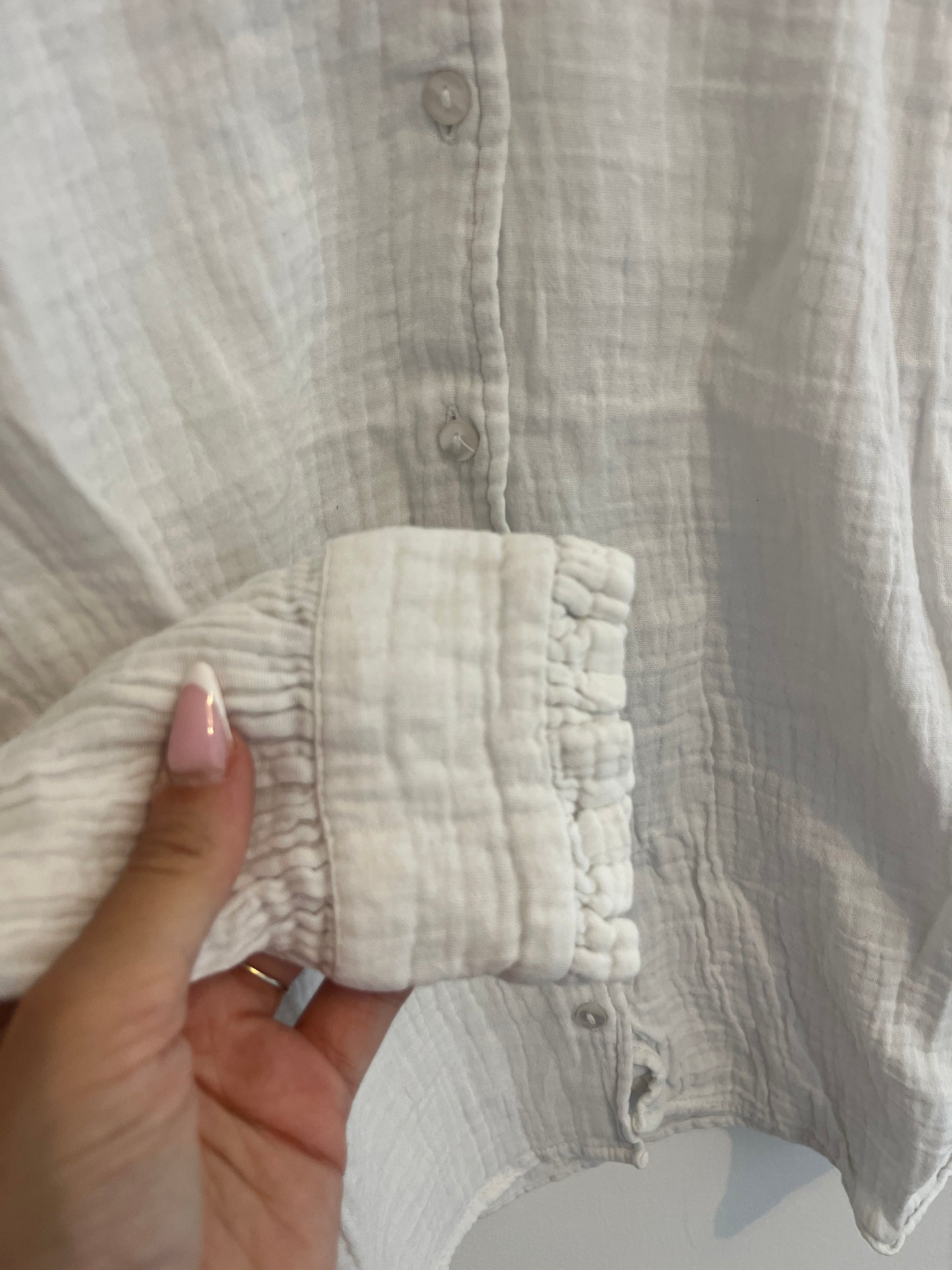 Blouse blanche gaze de coton et col volanté - M