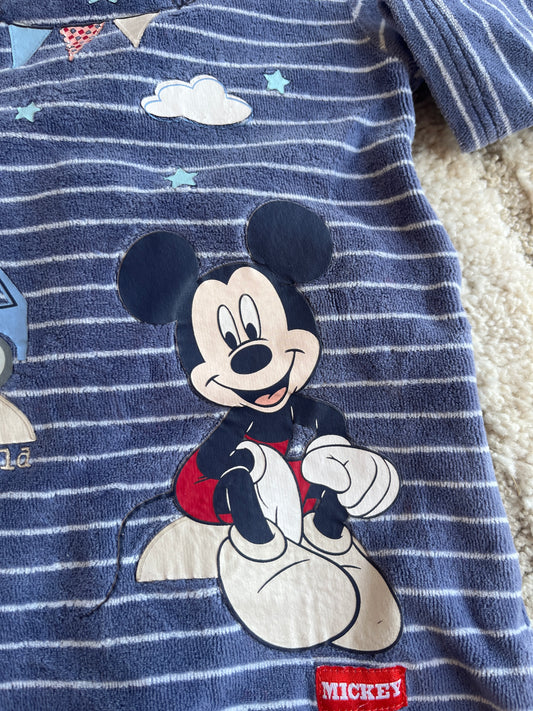 Pyjama velours bleu rayé Mickey - 6 mois
