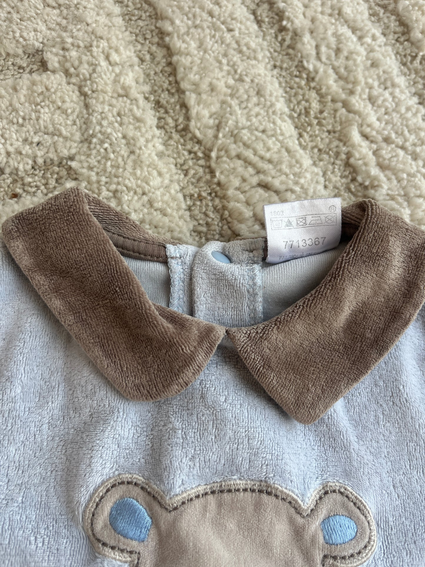 Pyjama velours bleu et marron ourson et lapin - 6 mois