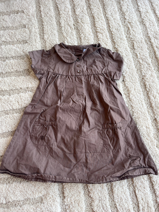Robe vintage à manches courtes et col Claudine marron - 12 mois