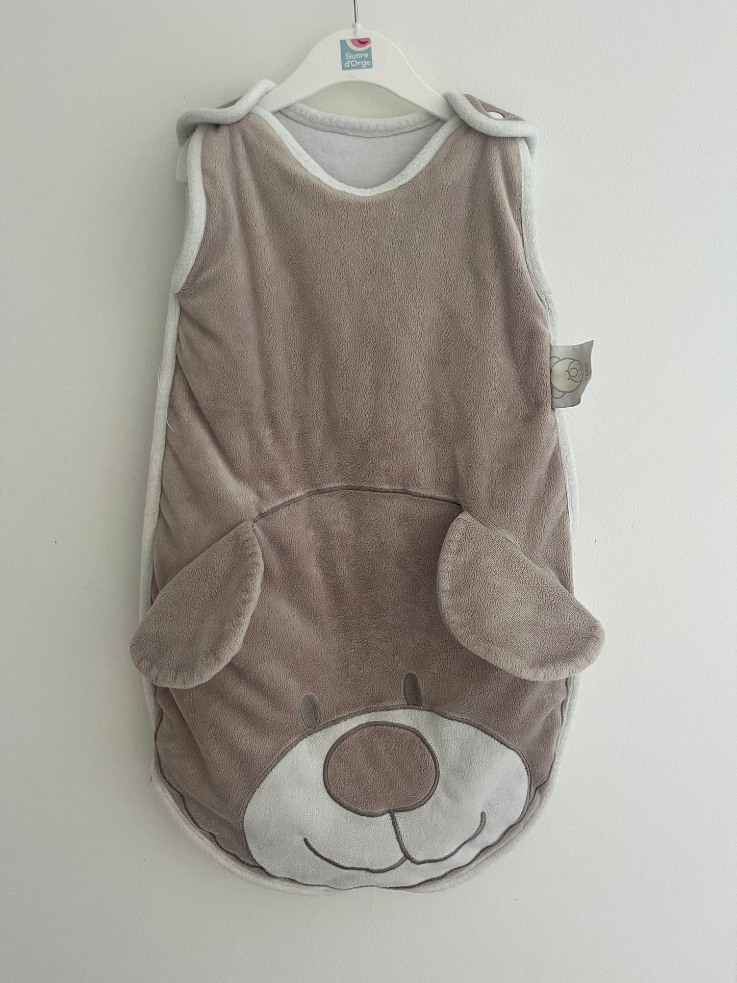 Gigoteuse velours et épaisse marron ourson en relief - 0/6 mois