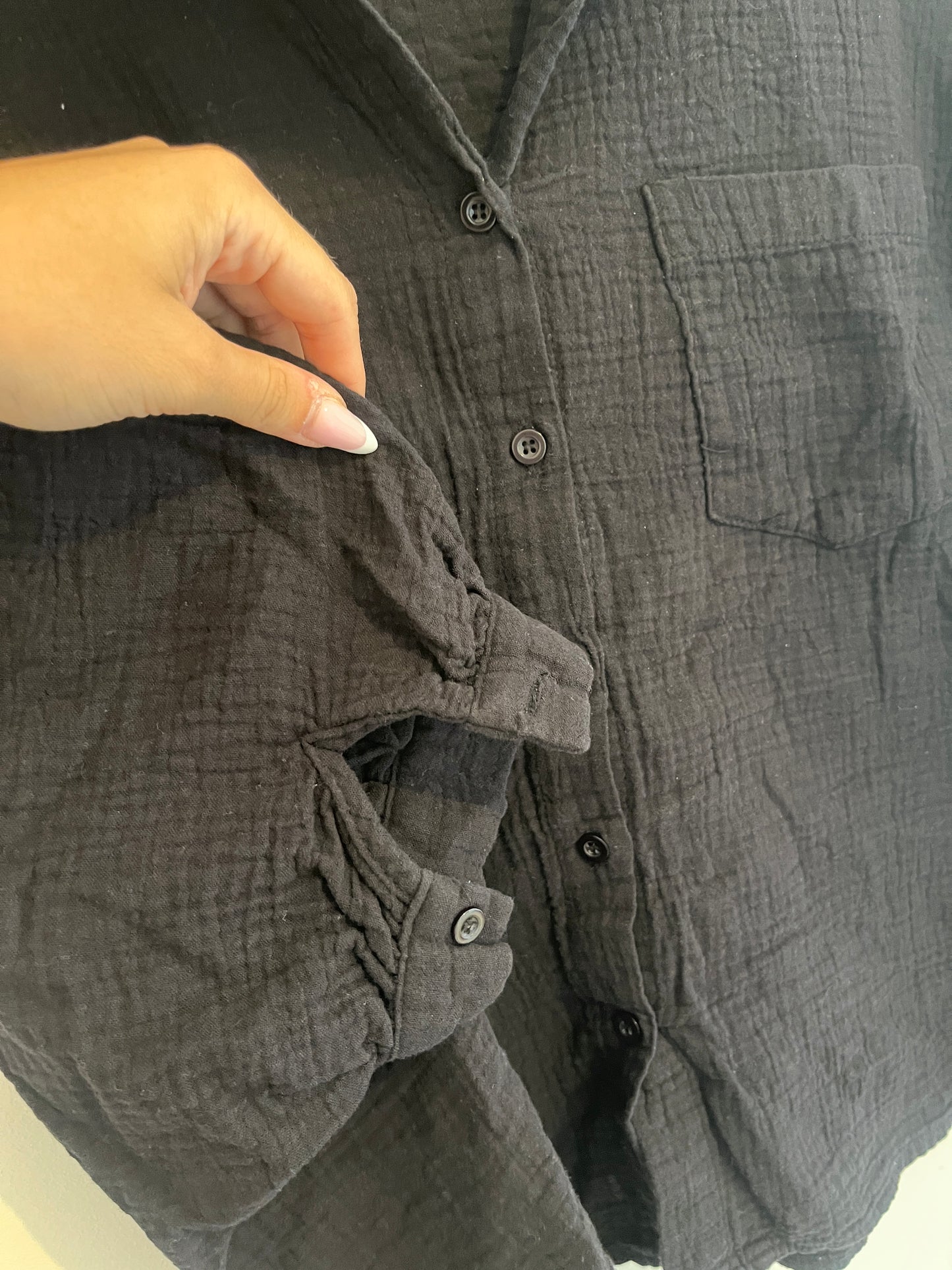 Chemise noire oversize gaze de coton - M